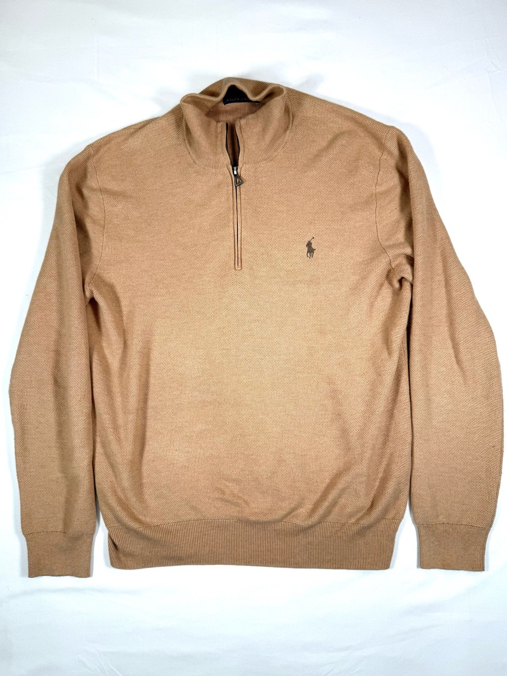 POLO RALPH LAUREN Mens Mesh Knit Cotton Quarter Zip Sweater M Preppy Classic
